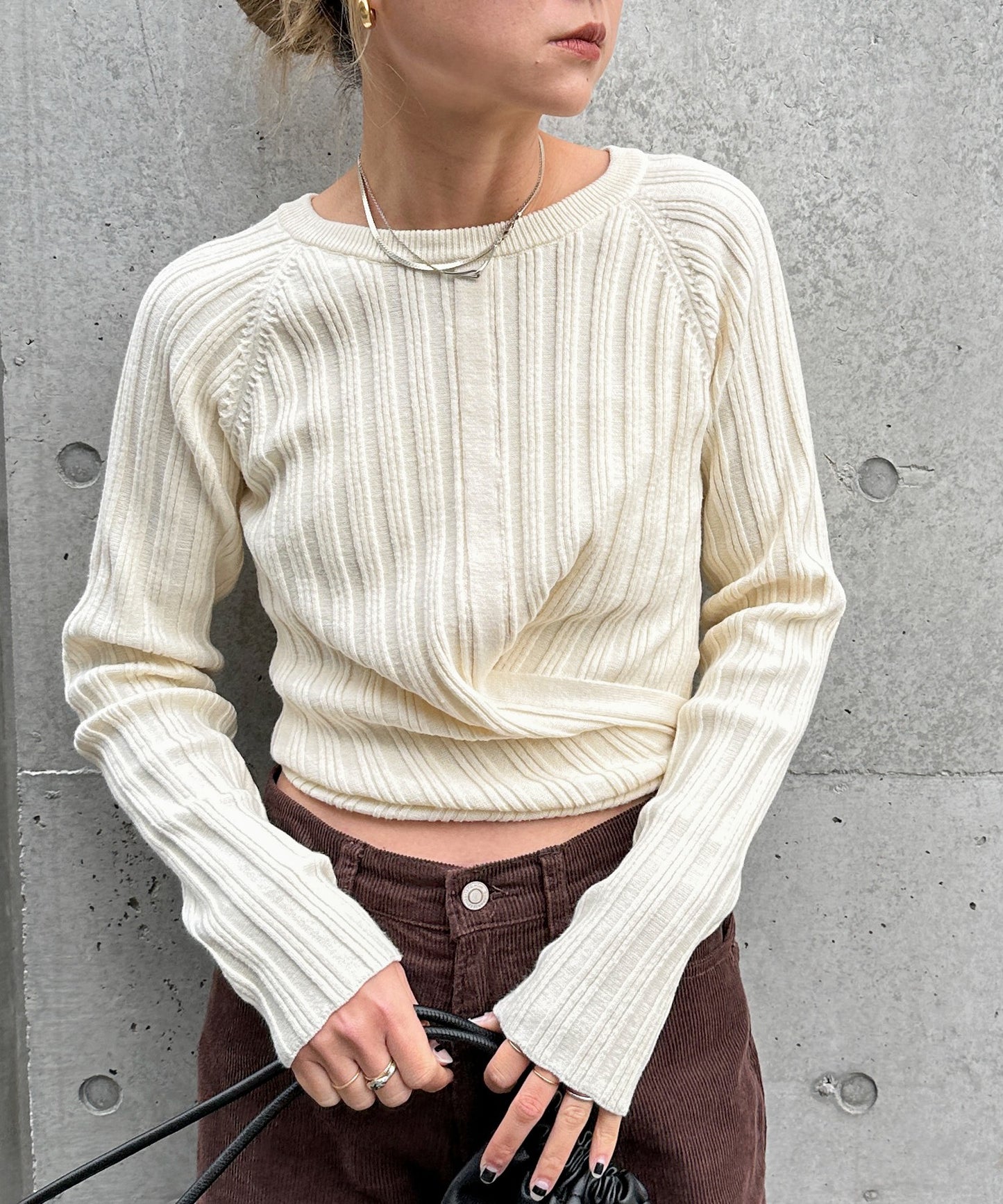 交叉綁帶針織衫