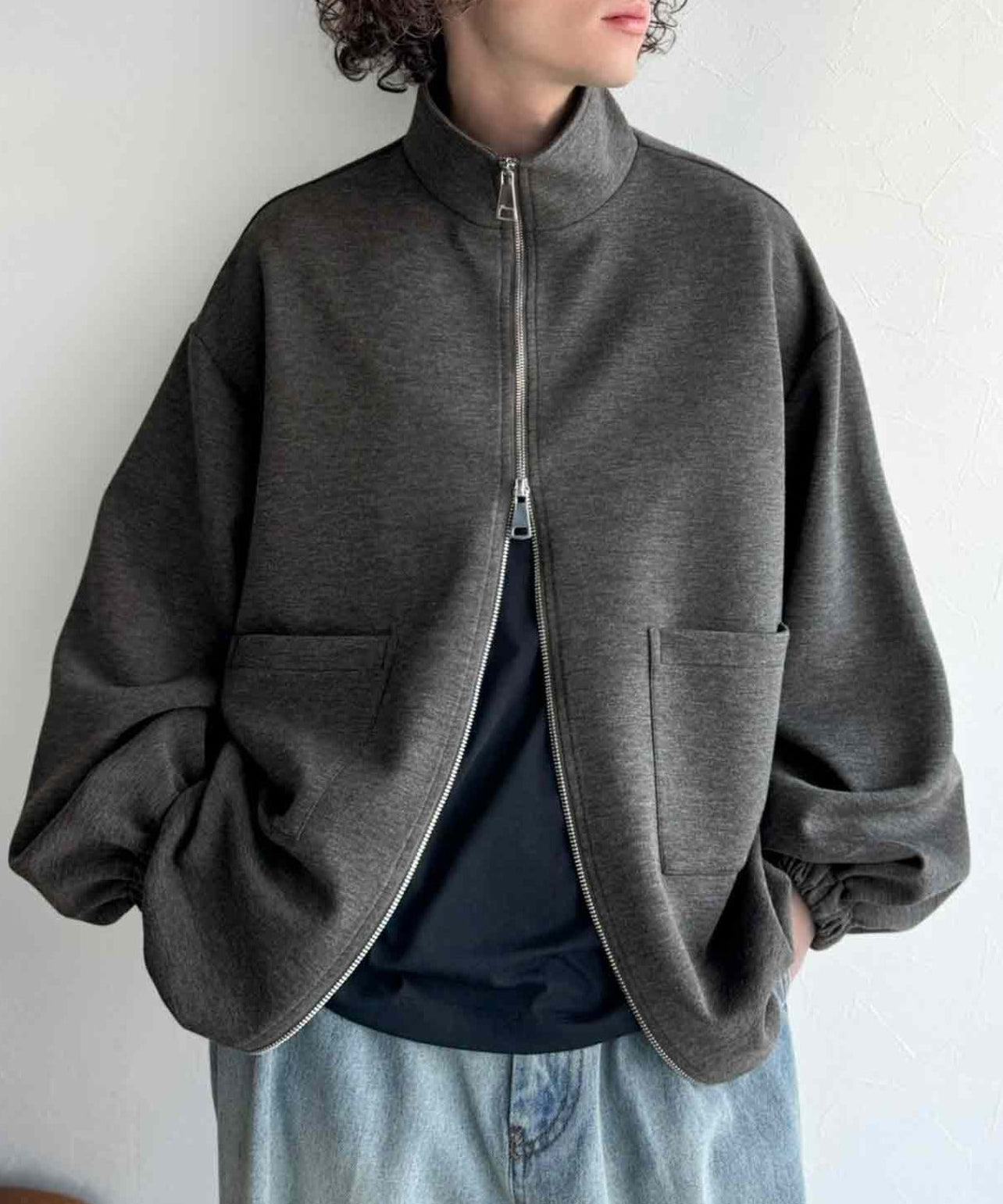 (Unisex) 高領雙拉鍊短褸