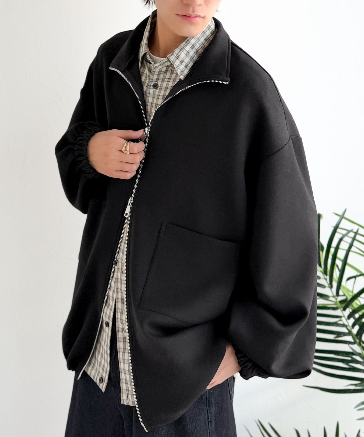 (Unisex) 高領雙拉鍊短褸